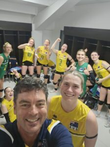 Damian Oldmeadow working as head physiotherapist with the Australian Women’s Volleyball Team at the Asian Championships
