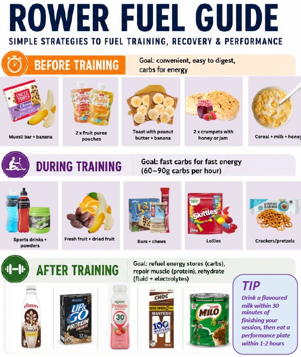 Rowing nutrition guide by sports dietitian Donna Kimpton at Star Physio Perth