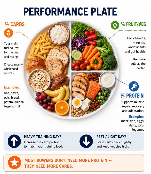 Performance plate guide for rowers and endurance athletes by sports dietitian Donna Kimpton Perth