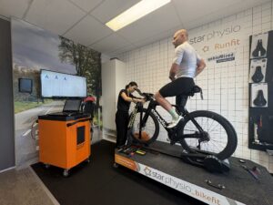 Professional Bikefit Perth studio at Star Physio West Perth with triathlon bike and Gebiomized saddle pressure mapping technology on screen