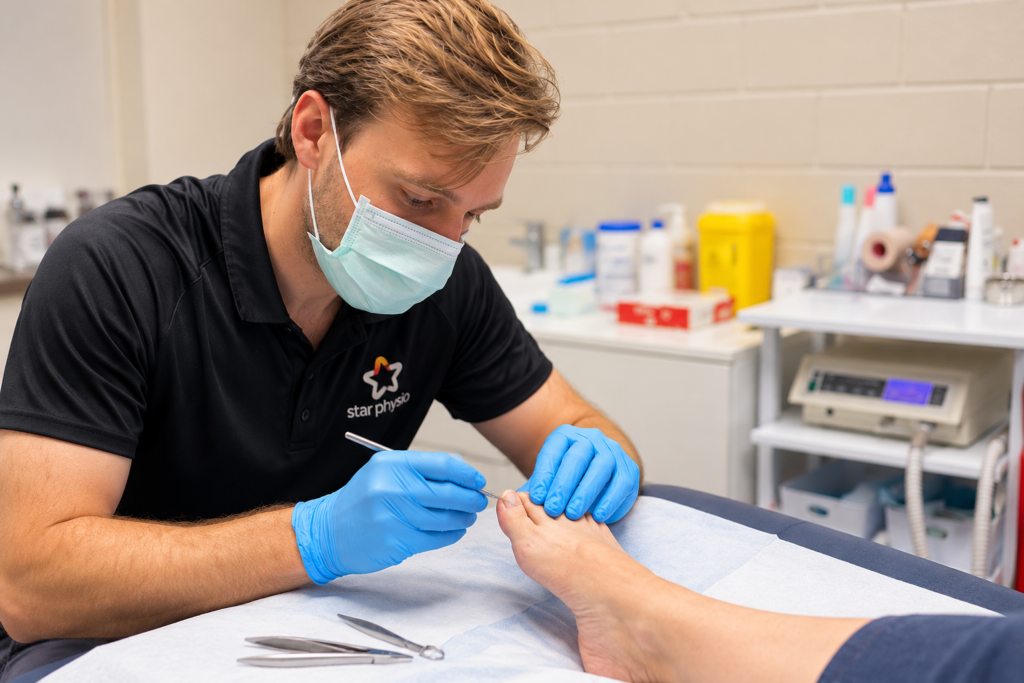 Dr Sam Steel providing ingrown toenail treatment at Star Physio Mosman Park podiatry clinic